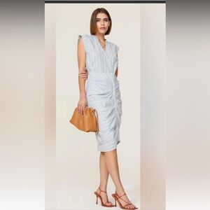 Veronica Beard Blue and White Asymmetrical Ruched shirt Dress